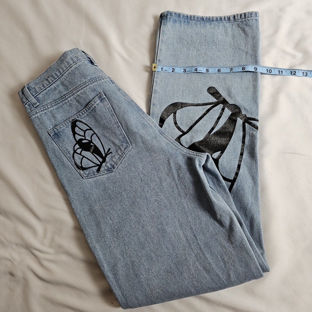 Simple Society Denim Jeans Butterflies Size 9/29 Light Wash High Waist Wider Leg - Picture 4 of 6